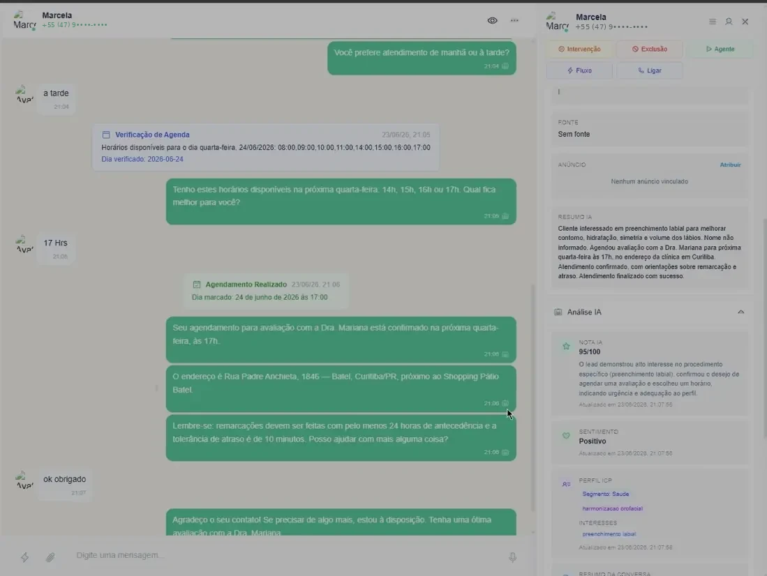 Painel do Mr Duck Hub com transição assistida da IA para o atendimento humano